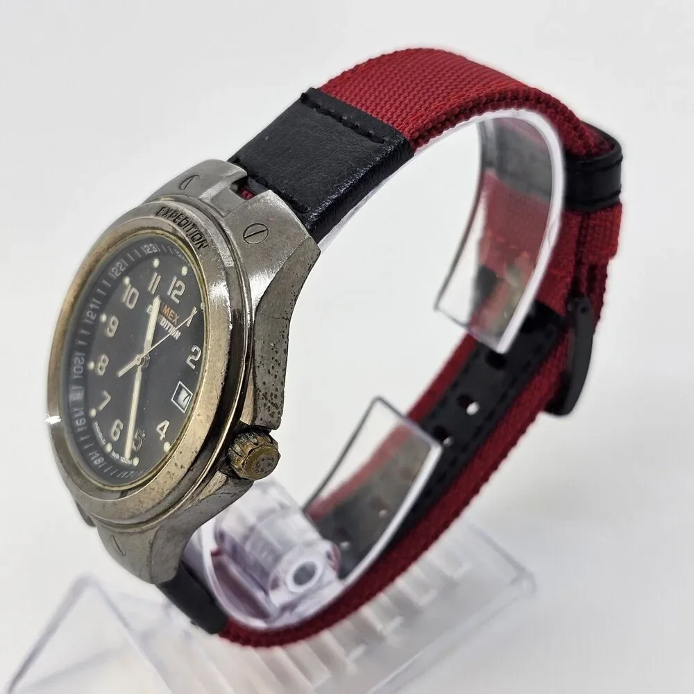 TIMEX Expedition‎ 40MM Men's Watch Red Canvas Bands New Battery READ DESCRIPTION